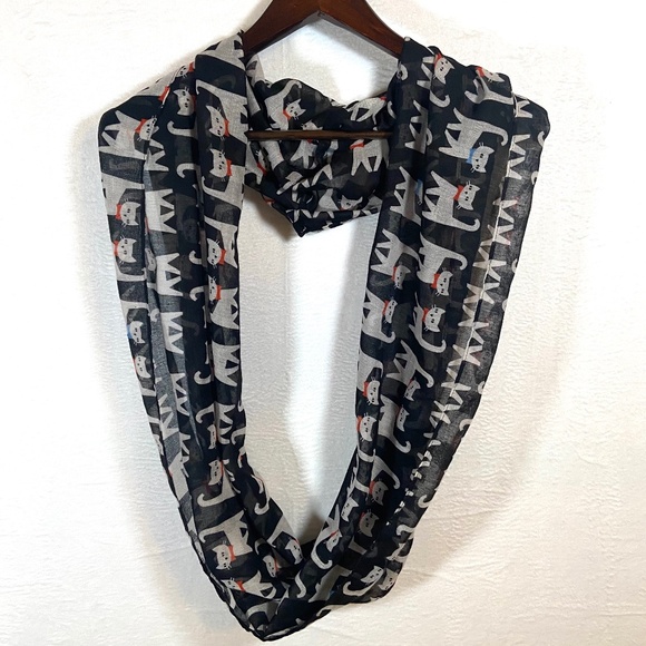Vivian & Vincent Cat Print Infinity Scarf Lightweight Sheer Chiffon Cat Lover - Picture 1 of 10